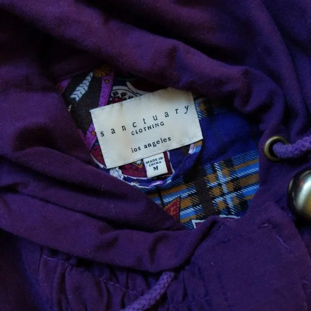 Sanctuary Jacket Hooded Jacket Snap Front Purple Ruching Size Medium